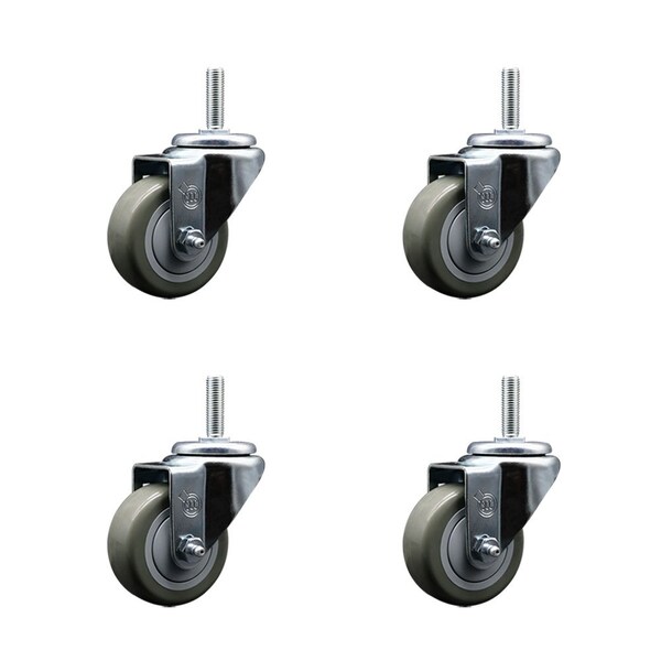 3 Inch Gray Polyurethane Wheel Swivel 34 Inch Threaded Stem Caster Set Service Caster